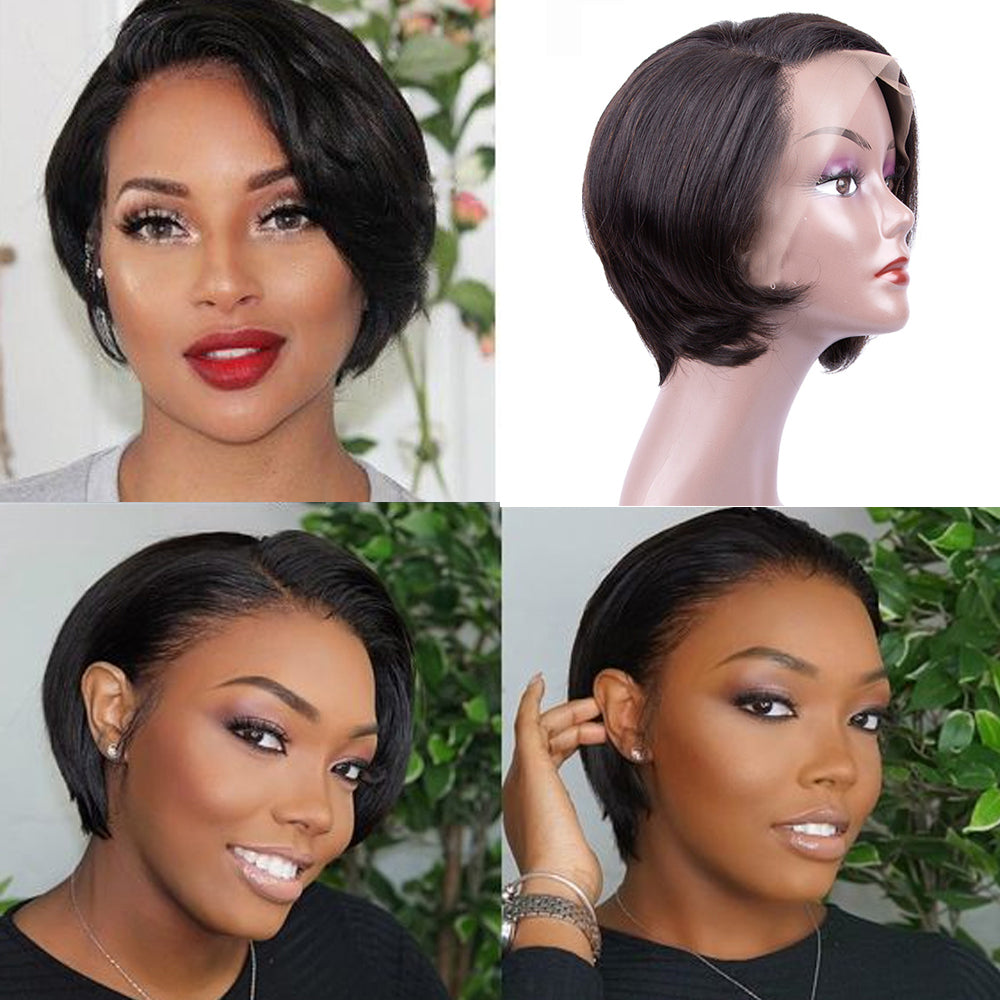 Straight Pixie Cut Wig 13*4 Lace Front Human Hair Pixie Wigs With Free Part Bangs - Amanda Hair