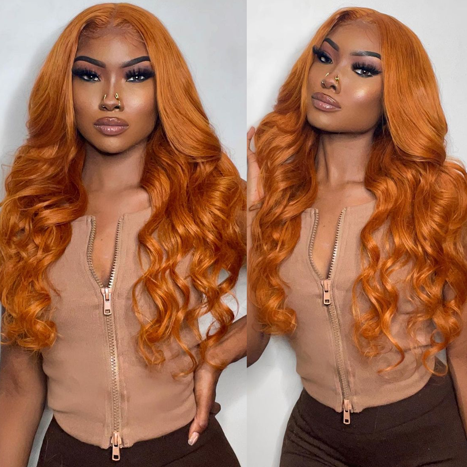 Orange Ginger Colored 4*4 Lace Closure Wigs Body Wave 13x4 Lace Front Wigs With Baby Hair 150% Density-Amanda Hair