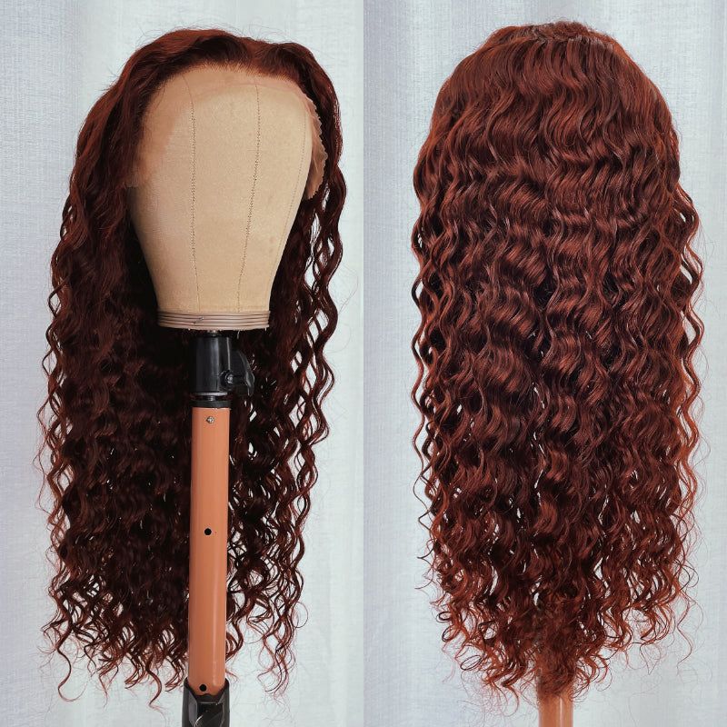 Brun rougeâtre Vague profonde Tranparent Lace Wigs Deep Hairline 100% Human Hair HD Clear Lace Front Wigs-Amanda Hair