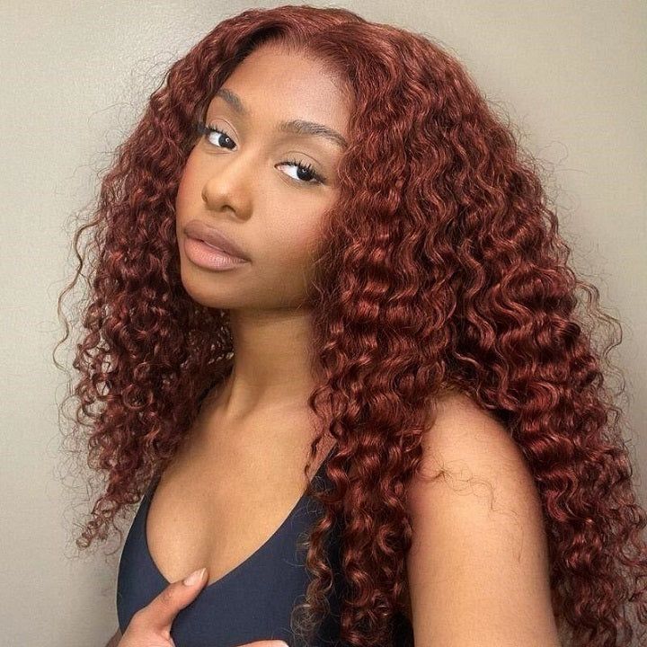 Reddish Brown Deep Wave Tranparent Lace Wigs Deep Hairline 100% Human Hair HD Clear Lace Front Wigs-Amanda Hair
