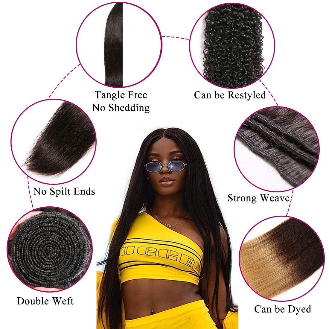 Amanda Indian Straight Hair 4 paquetes con 4 * 4 Cierre de encaje 10A Grado 100% Cabello humano Remy 