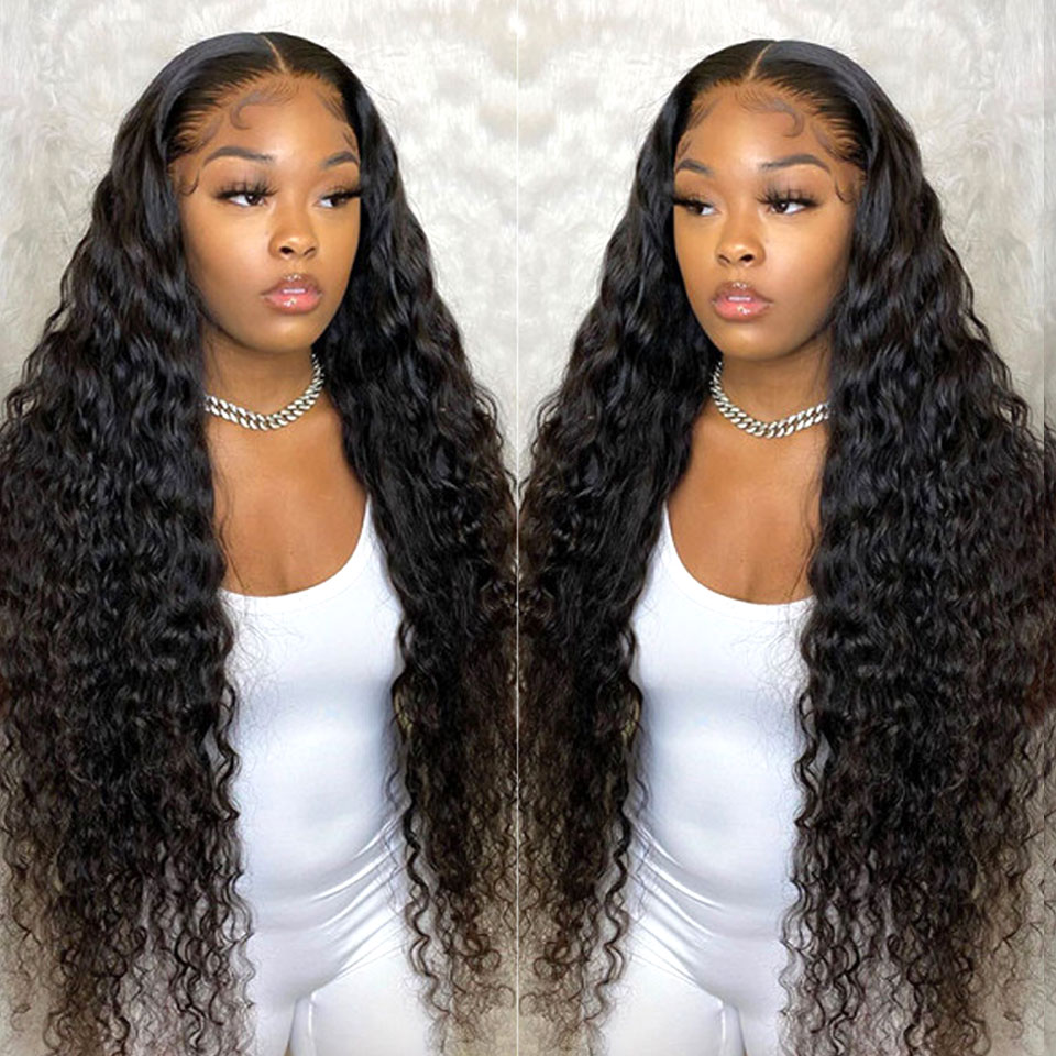 Deep Wave 180% Density Middle Part Lace Front Human Hair Wigs T-Part Pre Plucked Lace Frontal With Baby Hair Wig - Amanda Hair