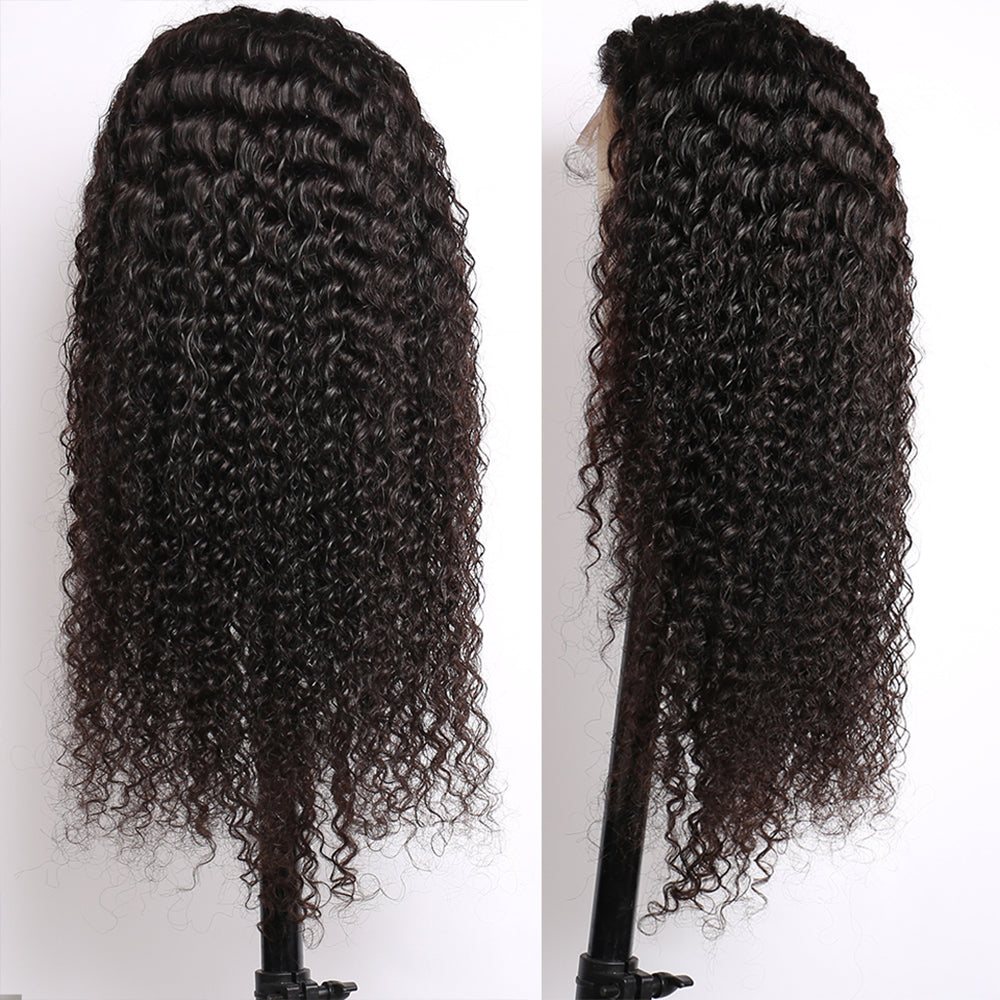 Glueless Curly Wave Hair 13x6 Undetectable Transparent Lace Black Human Hair Wigs-Amanda Hair