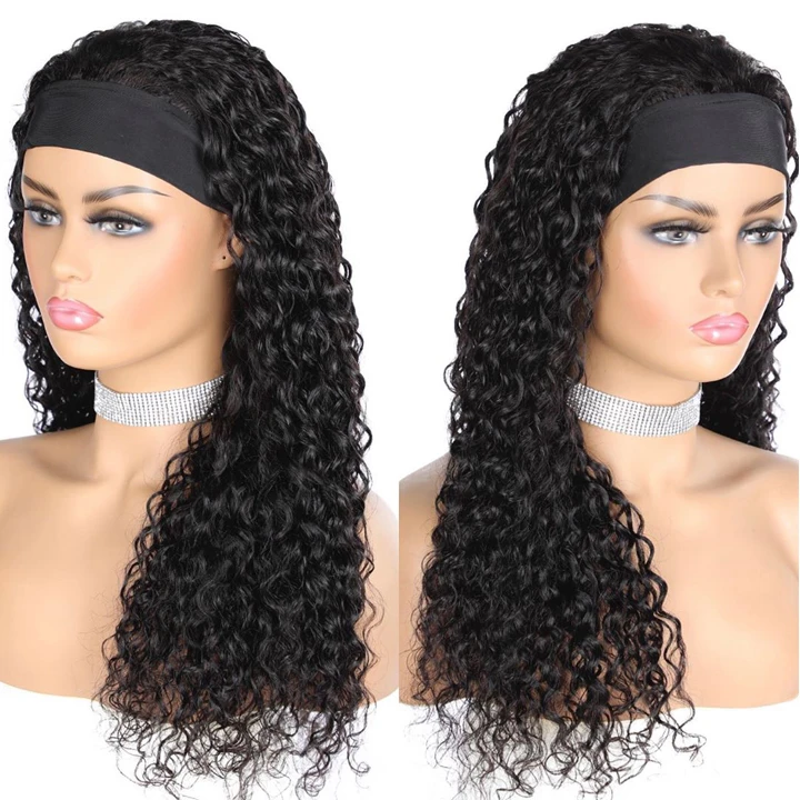 Water Wave Headband Hair Wigs 150% Density With Scarf