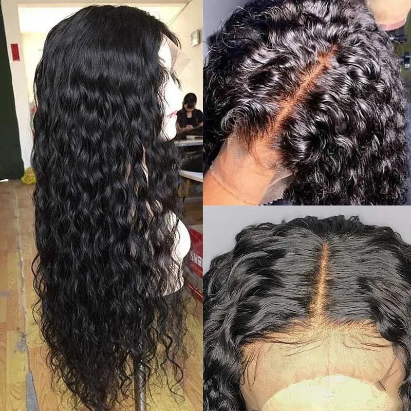 Water Wave Human Hair Full Lace Wigs Pre Plucked Hairline With Baby Hair