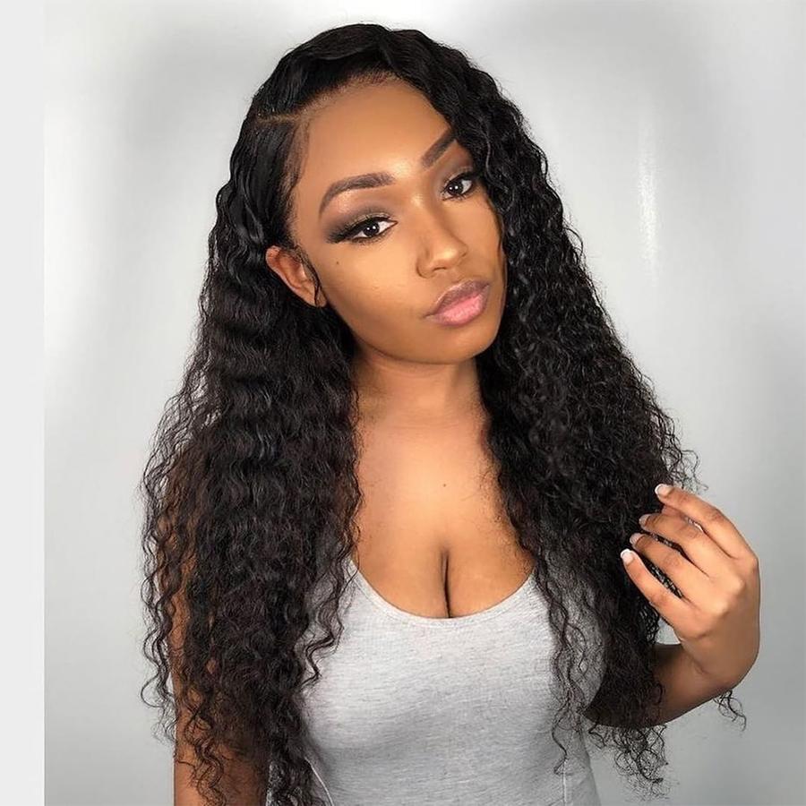 Glueless 180% Density Long Water Wave Hair T Part Lace Front Human Hair Hand Tied Wigs - Amanda Hair
